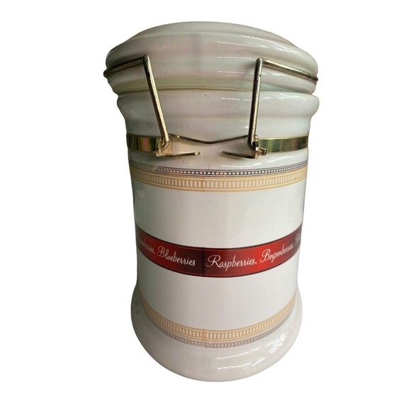 VTG KNOTT’S BERRY FARM 2007 Canister Storage Jar Hinged Lid Ceramic Fruit Print - Picture 5 of 16